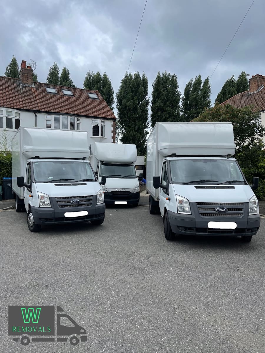 Removal vans ready for the day’s moves